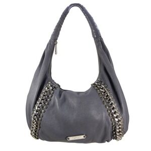 Michael Kors Grey Leather ID Chain Hobo Shoulder Bag Silver Chain Detail